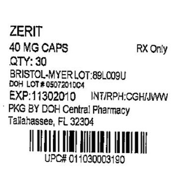 Zerit 40 mg Label (Zerit 40mg(bristol Myers))